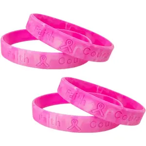 4/8Pcs Breast Cancer Awareness Bracelets for Women Men  Ribbon  Rubber Wristbands Hope Faith Strength Courage Inspiring Bracelets for Cancer Survivors  Support  Gifts