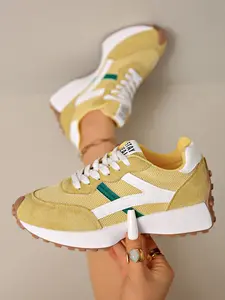 Women's Fashion Sneakers Thick Sole Design, Casual Comfort Walking Shoes, Daily Wear Textile Upper, All Seasons