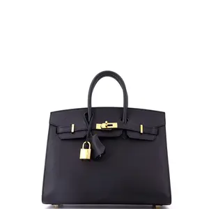 Pre-owned HERMÈS Leather Tote Bags REBAG Hermes Birkin Sellier Bag Noir Madame with Gold Hardware 25 by Rebag