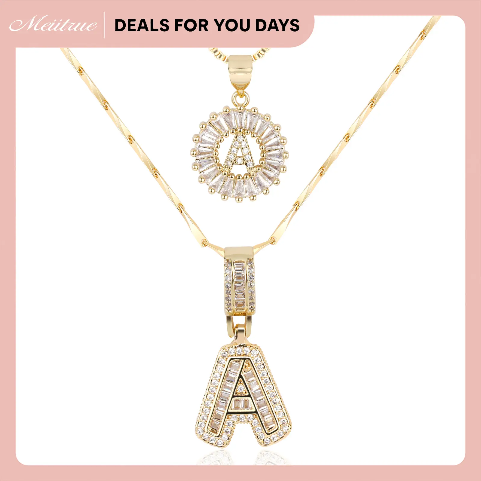 MEIITRUE Her Signature Jewelry 2 Pack Initial Letter Pendant Necklaces 14K Gold Plated Alphabet Necklaces with Adjustable 17''-19'' Chain for Women Perfect Jewelry Set for You She and Her