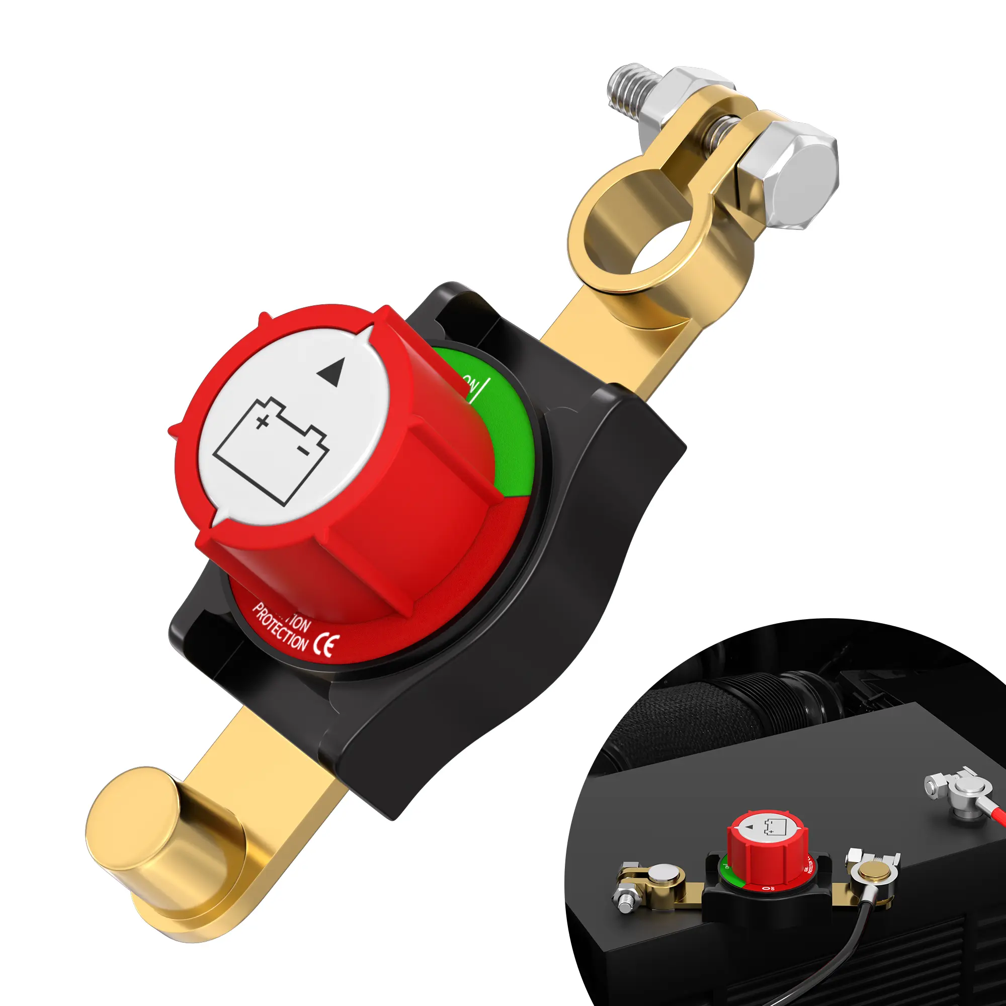Eunik Copper Top Post Battery Disconnect Switch, 12V 300A Cut Off Switch with Easy Install, High-Capacity, Tapered Post & Battery Negative Clamp for Car, Marine Boat, Connector