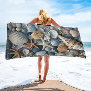 Vibrant Coastal Seashell Starfish Beach Towel,Nautical Ocean Themed Pool Towel,Multi-Use Camping Towel,Sand Free Quick Dry Absorbent Bath Towel Blanket for Beach Pool Camping Bathroom Travel,Perfect Summer Gift for Ocean & Beach Enthusiasts