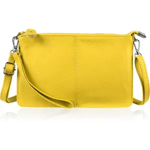 Genuine Leather Wristlet Clutch Wallet Purses Small Crossbody Bags Shoulder Handbag For Women, Silvery Zipper