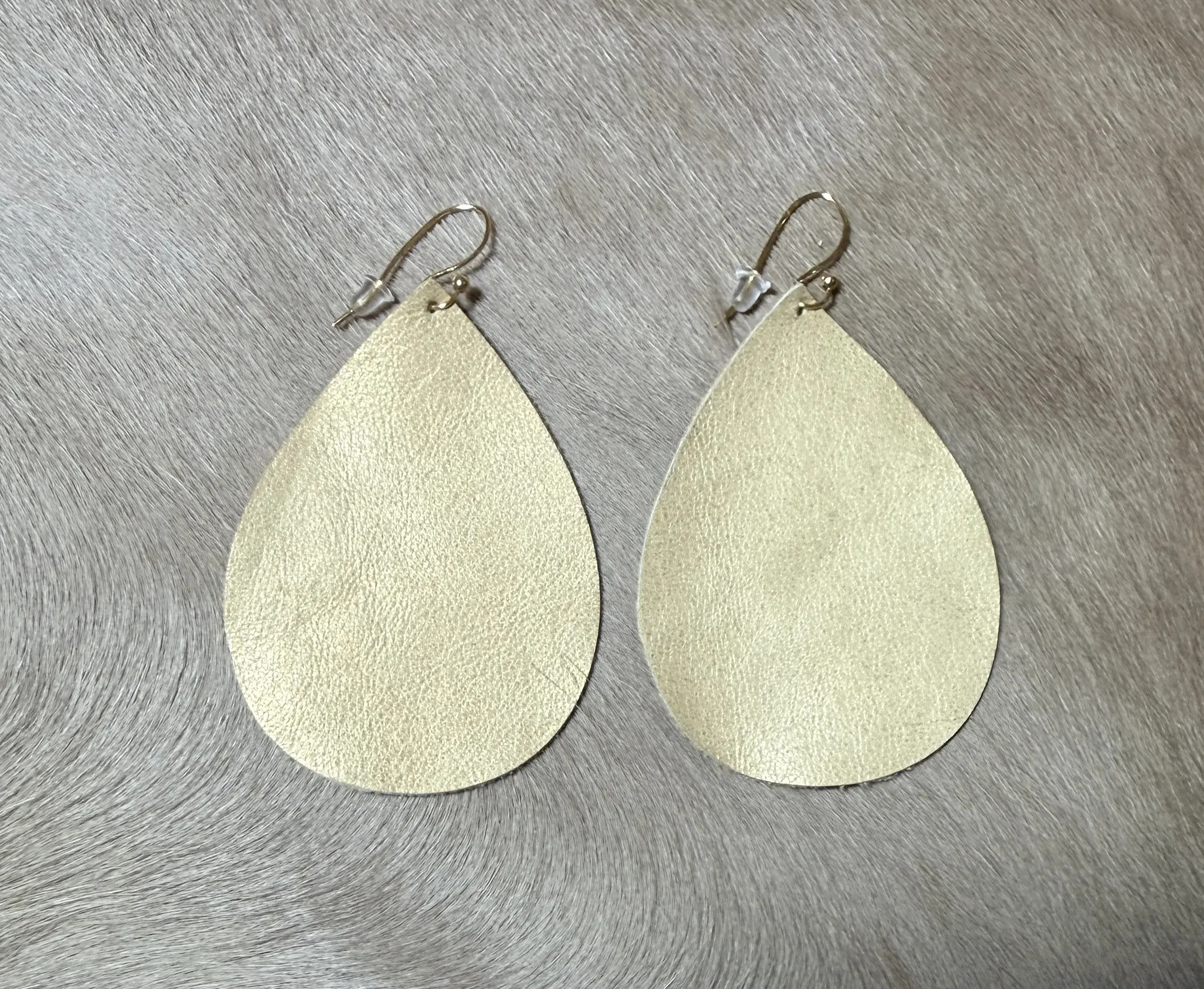 Metallic Gold Genuine Leather Teardrop Earrings | Lightweight Handmade Dangle Earrings