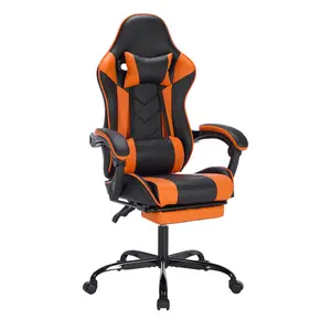 Racing Style Gaming Chair with Footrest, Ergonomic High-Back Breathable Design, Height-Adjustable, Headrest and Lumbar Support for Adults, Black-Orange