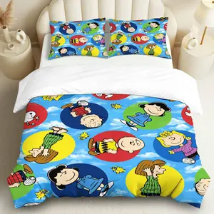 3PCS Duvet Cover Set, 1 Duvet+2 Pillowcases(Without filler),  Fun Colorful Playful Bright Fun theme, Christmas bedding set, Peanuts Snoopy Linus Lucy Suitable for decoration bedroom, guest room, dorm, living room.