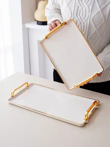 Reusable Acrylic Serving Tray - Cream Gold | Perfect for Serving Food, Party Charcuterie, Fruits, Halloween Decorative Lighters, Appetizers & Home Decoration