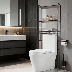 SENROB Over The Toilet Storage Cabinet, 3-Tier Metal Bathroom Organizer & Above Toilet Shelf | Freestanding Behind Toilet Rack for Toilet Paper, Towels, Toiletries | Easy Assembly, Space-Saving for Small Bathroom, Apartment, Dorm