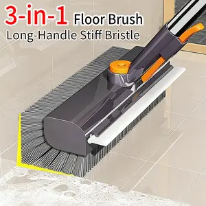 Long Handle Floor Scrub Brush with Stiff Bristles 3-in-1 Heavy-Duty Scrubber for Cleaning Shower Bathroom Patio Garage Kitchen Wall and Deck Household Squeegee Orange-Gray magic eraser mop roll brush TikTokShopBlackFriday Rotating White
