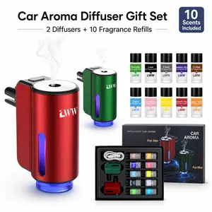 LWW Designer Couples Edition Car Fragrance System Gift Set, Dual Diffuser with 10 French Essential Oils, 3-Level Intensity Control, USB Rechargeable, Woody Aroma, Floral Fruity Scent, Car Scents