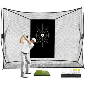 Golf Net, 10x7ft Heavy Duty Golf Practice Net for Backyard Driving Real Golf Balls with Mat, Target Cloth, 7 Tees, 6 Balls, Carry Bag, Indoor Outdoor Golf Hitting  Set