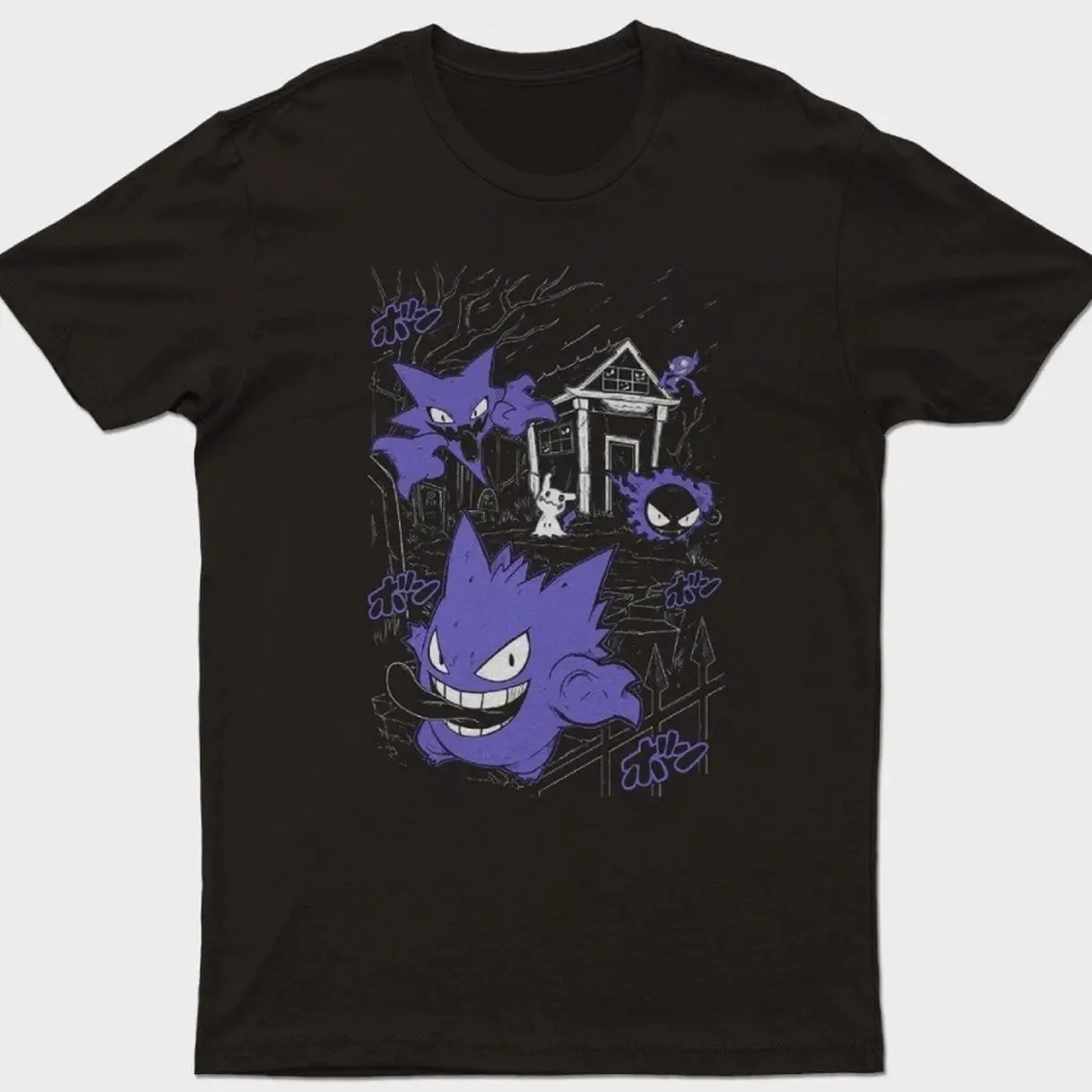 Haunter Ghastly Mimikyu T-Shirt Ghost Type Unisex Cotton S-5XL, Manga Japanese Shirt, Unisex Streetwear Tee Vintage Short Sleeve T-shirt Gift for Anim3 Lovers