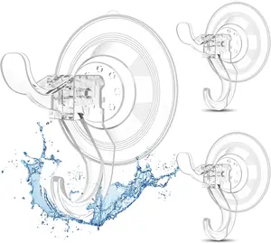 3 Pcs Suction Cup Hooks, Clear 11 lbs Heavy Duty Shower Hooks, Waterproof Removable Reusable Window Suction Cups with Hooks