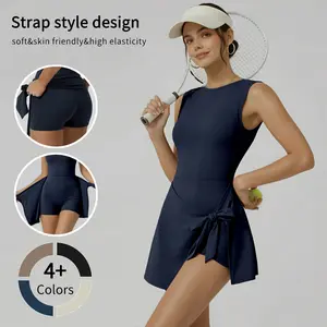 Kabuer Women's Solid Color Sleeveless Tennis Dress with Ruffle Side Slit & Built-in Shorts for Yoga Golf High-Stretch Nylon Spring Summer