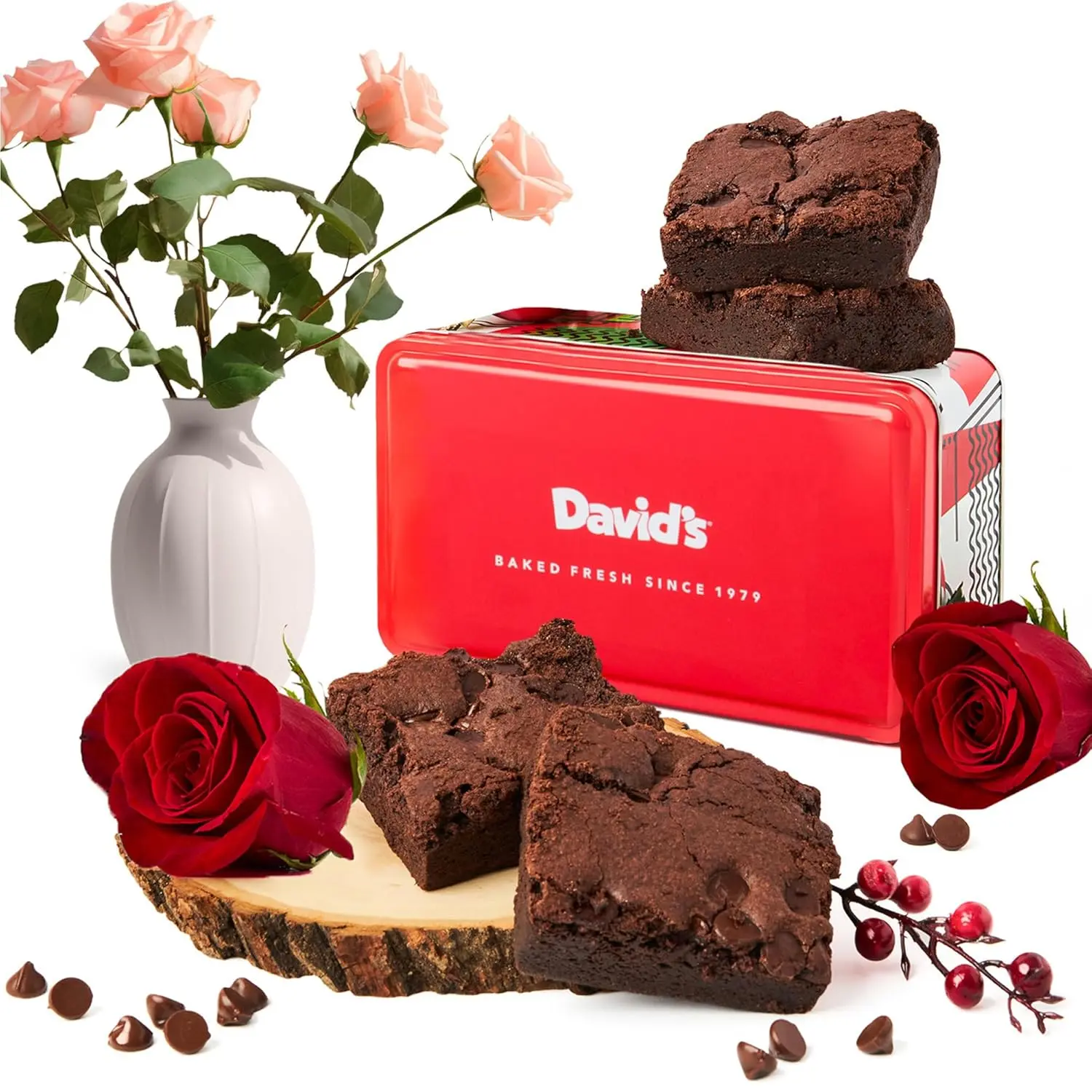 DAVID'S COOKIES Gluten-Free Brownies Gift - 4 Individually Wrapped Fresh-Baked Chocolate Snacks in Sweet Sampler Tin - Nut-Free & Dairy-Free Gourmet Bakery Dessert Gift for Holidays, Gatherings
