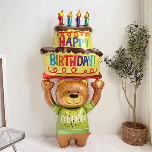 Cartoon Bear Lift Cake Design Balloon, 1 Count Cute Birthday Party Decoration Balloon, Atmosphere Scene Layout Decoration Supplies for Birthday Ceremony Anniversary Party