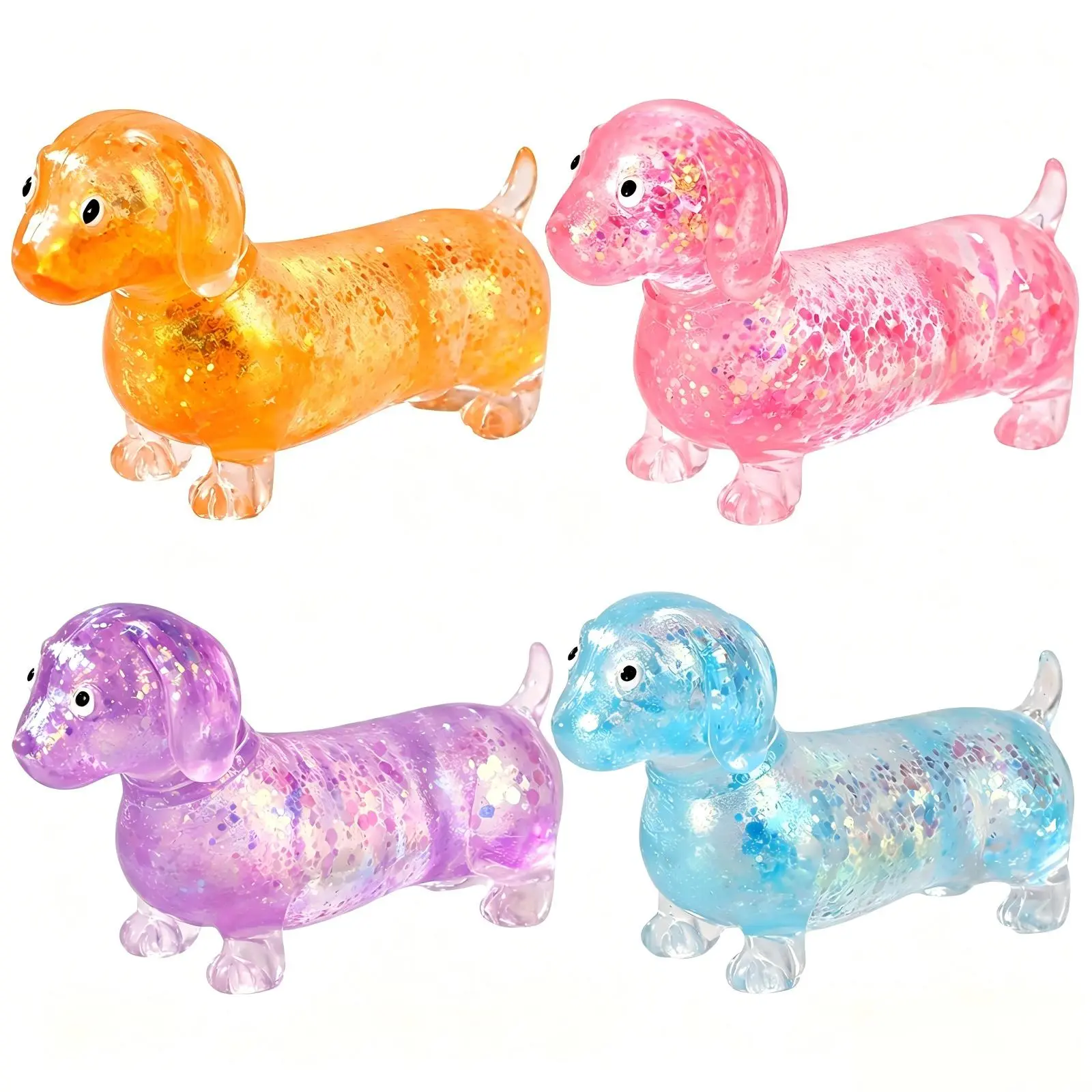 Glitter Dachshund Weiner Dog Maltose Squishy Stress Ball, Slow Rising Soft Stretch Sensory Fidget Toy, Anxiety Relief for Teens, Adults & Autism, Home Office Travel Decor, Birthday Party Classroom Gifts