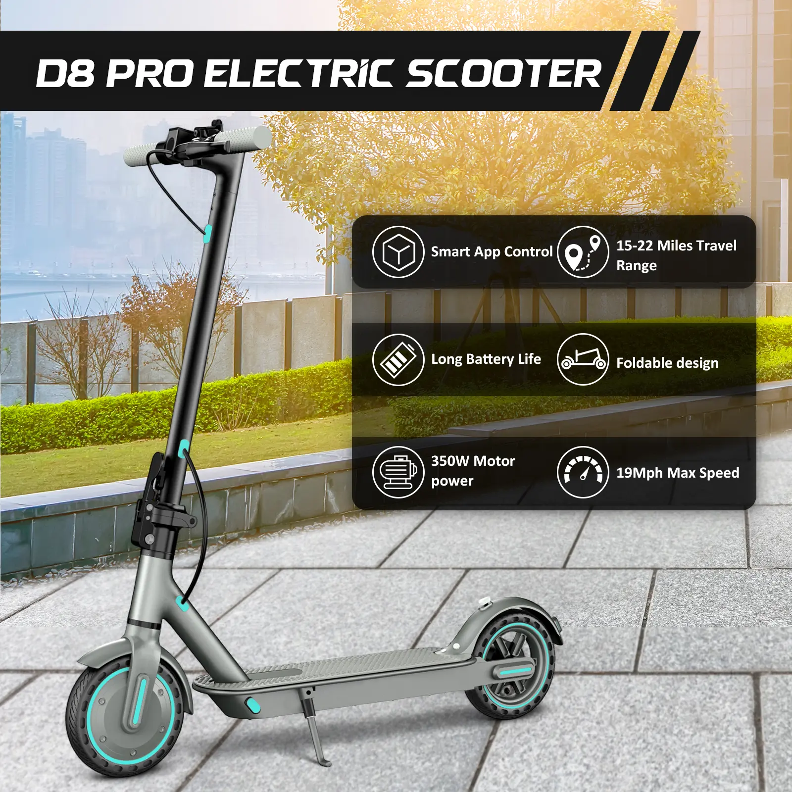 2026 Unisex Modern Motorized Scooter for Adults - Multifunctional Compact Lightweight Folding Commuter Scooter, 350W Motor, 7.8Ah/10.5Ah Battery, 19 MPH Max Speed, 16-22 Mi Range, 8.5" Alloy Frame, Smart App Control, Motorized Scooters, Lightweight Foldab