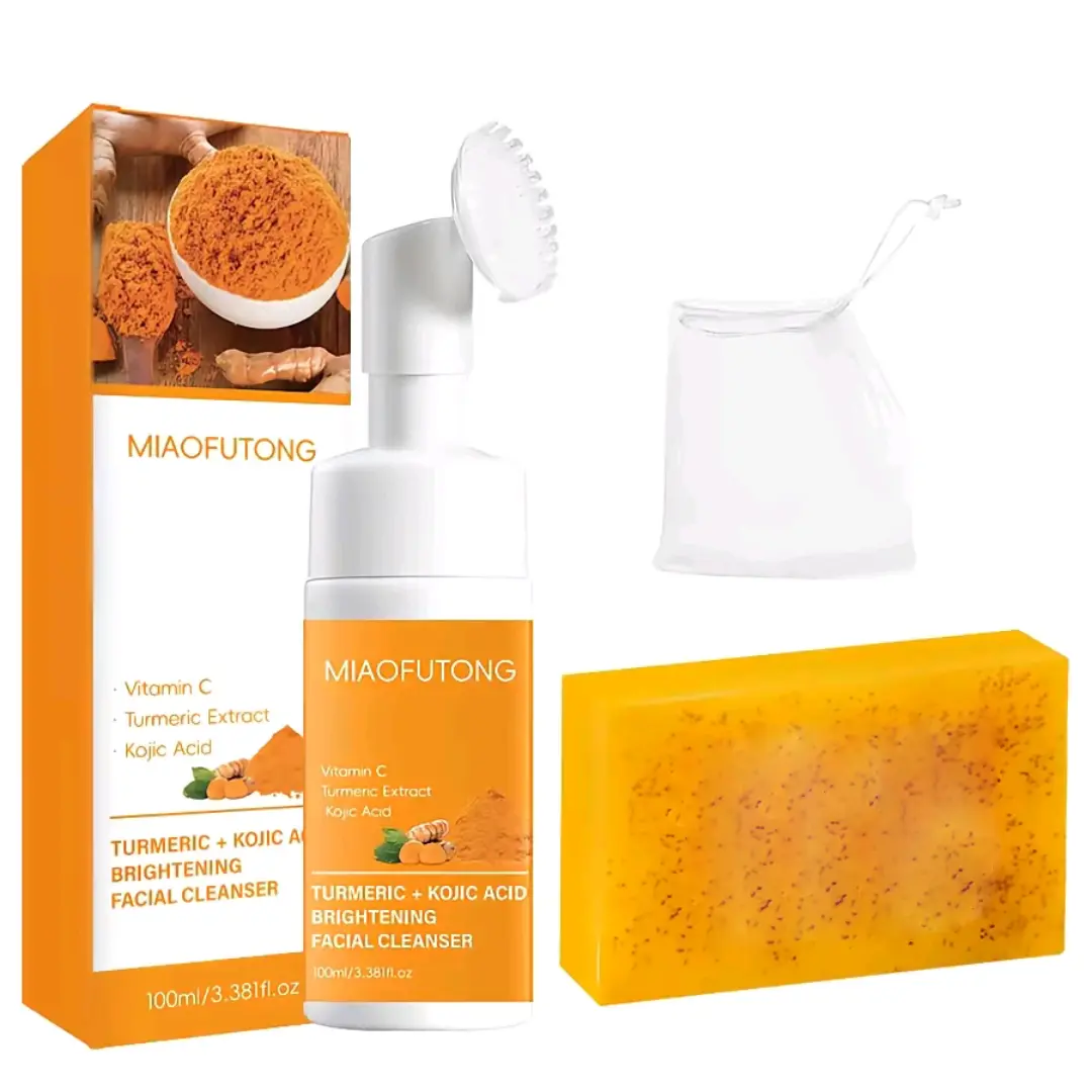 Turmeric Soap & Facial Cleanser Set, Gentle Natural Cleansing Kit for Daily Face & Body Skin Refreshing Care