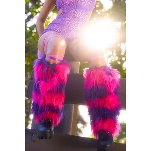 Cyberpop Fluffy Leg Warmers with Heart Side Ties