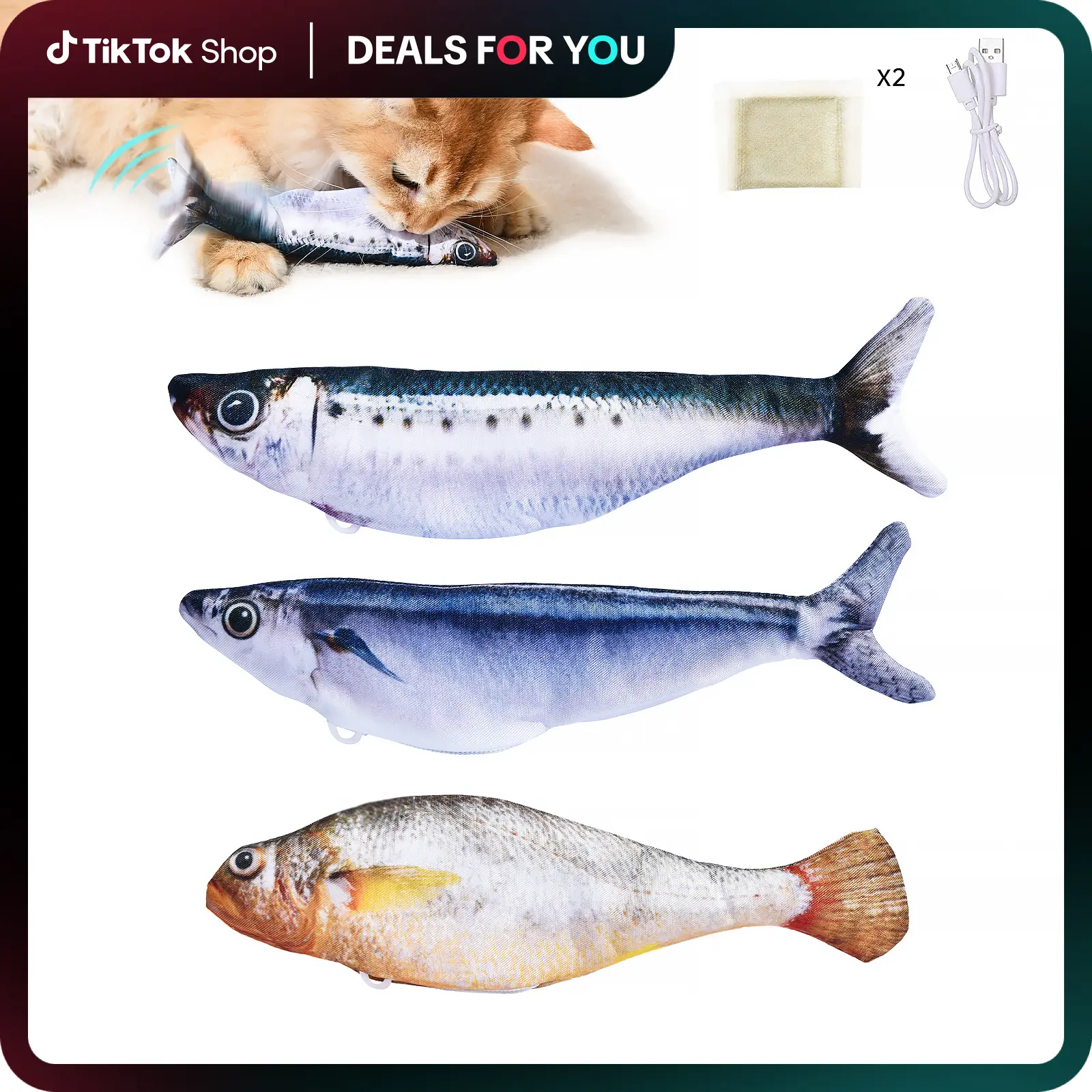 Petgravity 3-Pack Floppy Fish Cat Toys - 7.1in Mini Sardine/Saury/Yellow Croaker Shapes, Tap-Activated 3 Flapping Modes, Motion Sensor, USB Rechargeable, Interactive for Cats, Interaction summerwins
