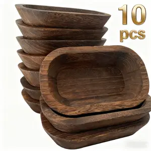 Rustic Vintage Hand Carved Paulownia Wooden Dough Bowls 10 Pieces for Home Farmhouse Dining Candles Bread Dough Fruits Supplies Decoration Wedding Party Tables Christmas Halloween ThanksGiving  Holiday Celebrations Tableware Decorative