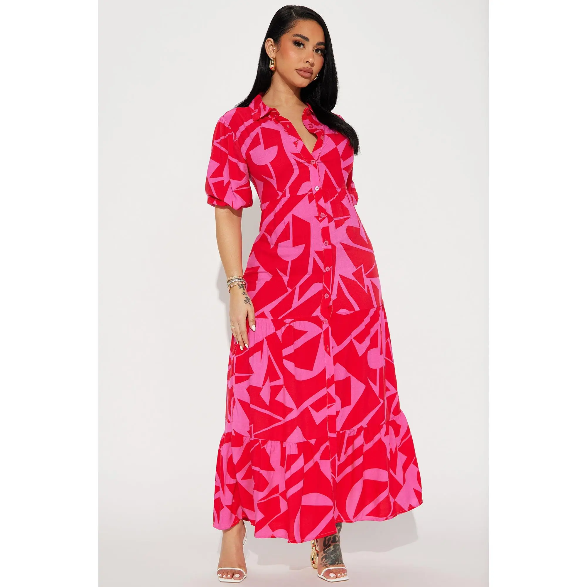 Claire Tiered Maxi Dress - Red/combo