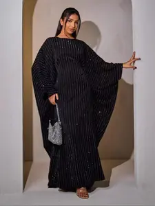 Women's Glitter Dress, Elegant Long Sleeve Maxi Arabic Clothing for Party Evening Formal Occasions, Ladies Clothes for All Seasons