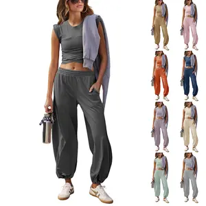 Naeduo Women's Two-Piece Outfits Casual Lounge Sets Cropped Cotton Tops & High Rise Sweatpants Tracksuit with Pockets for Spring & Summer for Hyrox