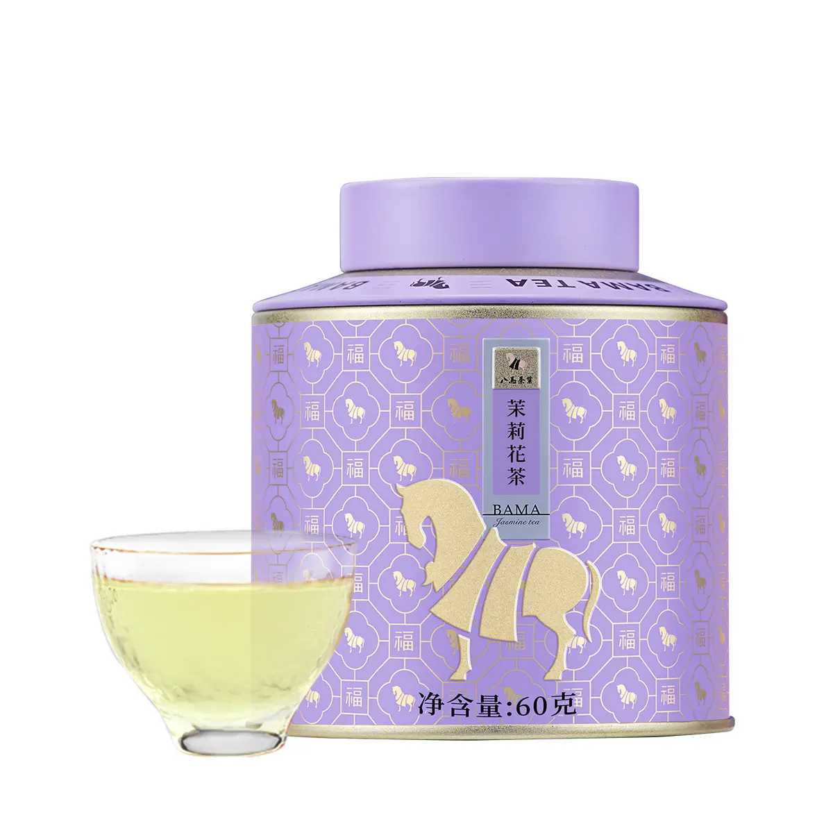BAMATEA Premium Jasmine Green Tea Loose Leaf, 60g (2.12oz) | Authentic Chinese Jasmine Tea • Naturally Scented with Jasmine Blossoms • Fresh Green Tea Leaves • Floral Aroma & Smooth Sweet Taste • Elegant Tea Tin