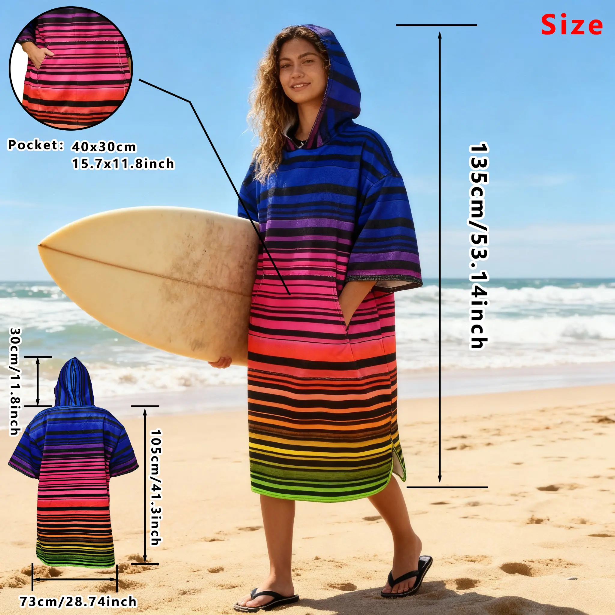 Reusable Hooded Cape Microfiber Bath Towel - Breathable Bohemian Style, 53.14x28.74 inches Large Unisex Home Bathroom Supply for Water Sports, Beach Surfers