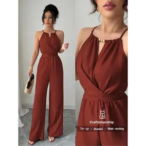 Ladies' elegant solid color beaded jumpsuit, perfect for parties and formal events, sleeveless design that can be layered underneathRAIMENTRY