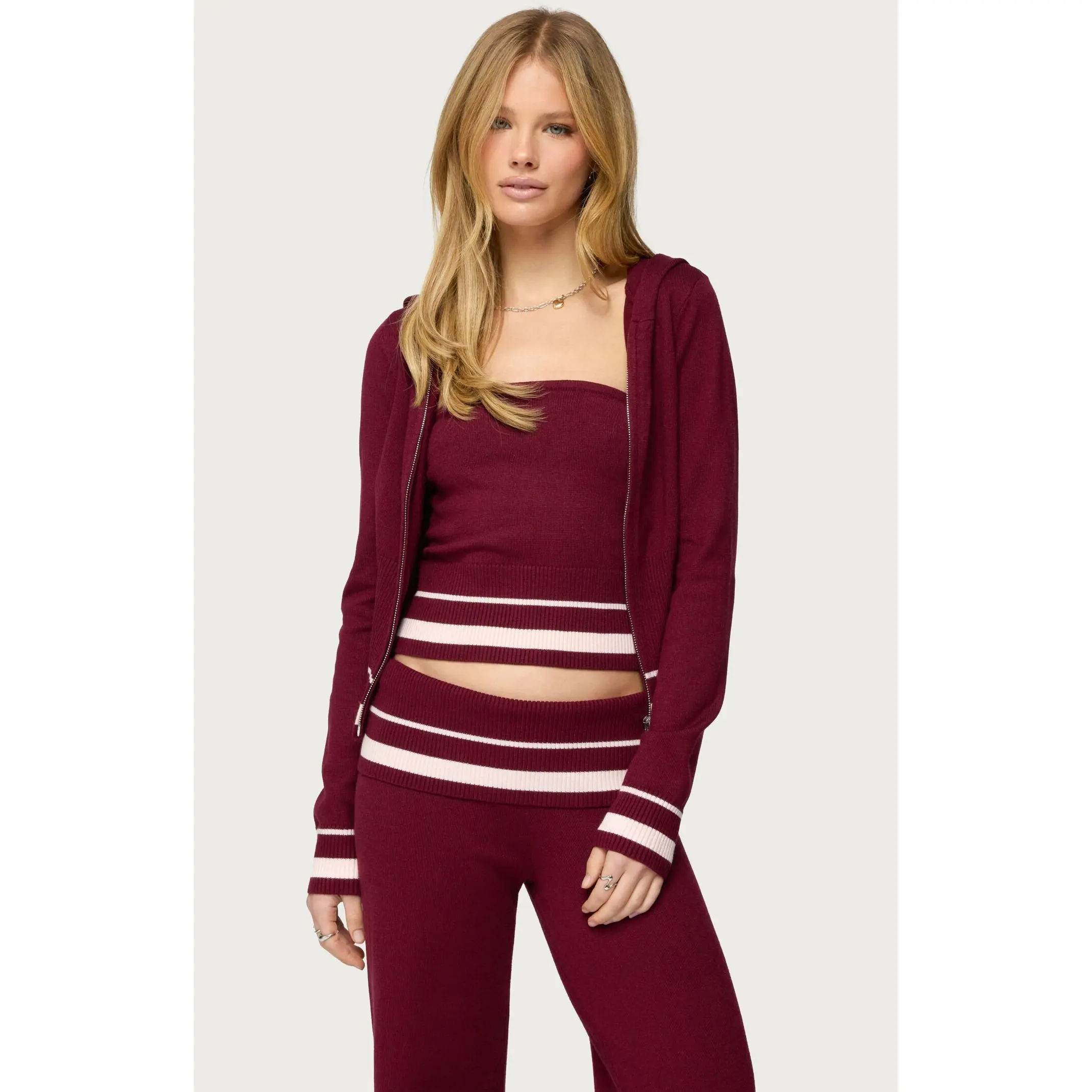 Edikted Women's Kaliya Stripey Knit Zip Up Hoodie