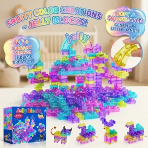 40pcs Jelly Soft Foam Building Blocks Set, Transparent Colorful Stretchable Stress Relief Toy, Safe Odorless Stem Gift for Kids Aged 2+