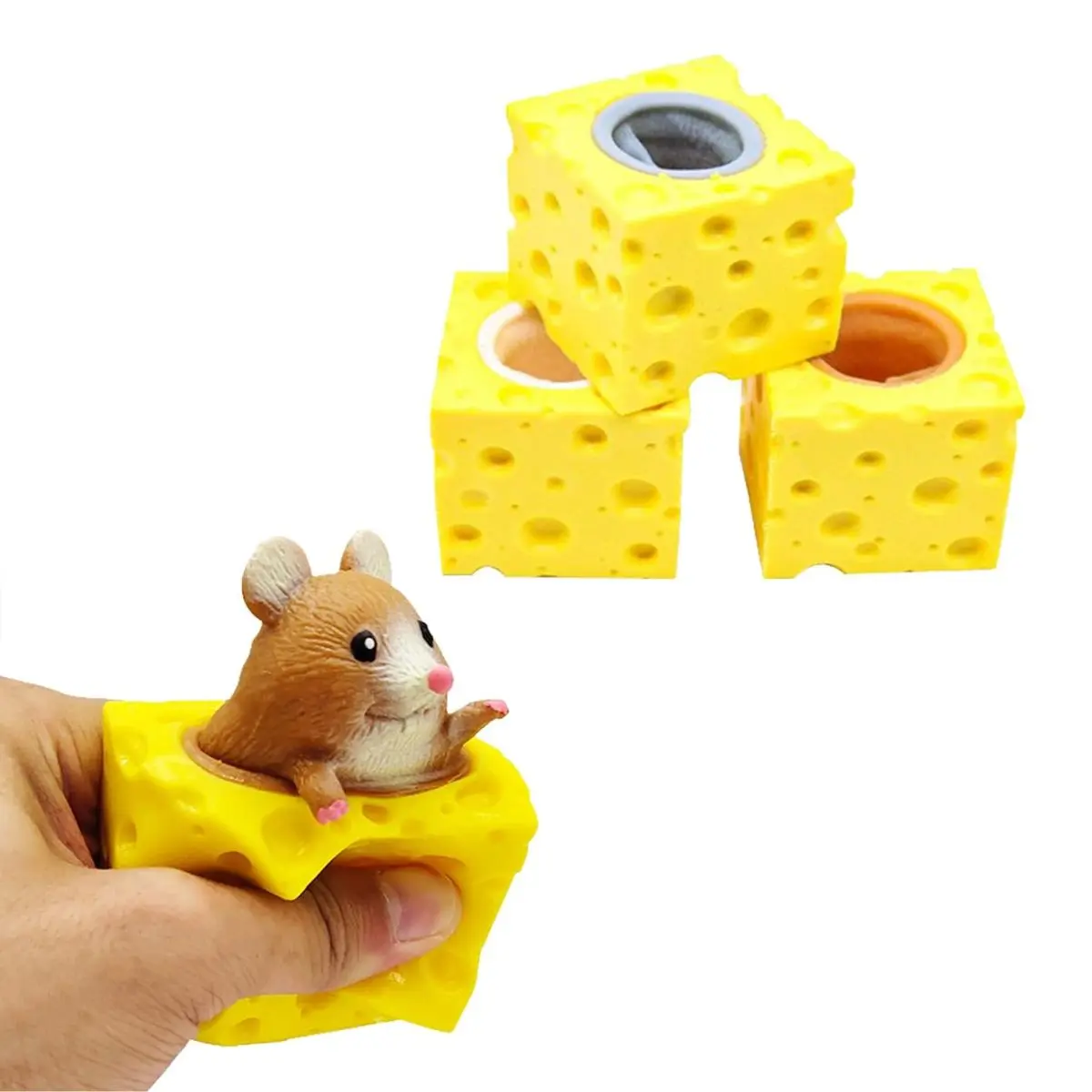 3PCS Cheese Mouse Squeeze Toy – Funny Stress Relief Fidget Sensory Toys for Kids