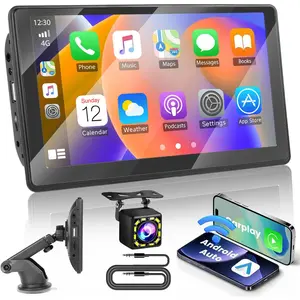 7-Inch HD 1024x600 Touchscreen Portable Car Video Player - Wireless CarPlay, Android Auto, Bluetooth Adapter, GPS Navigation, Music Playback, FM Transmitter, AUX Radio for 7-32V Vehicles