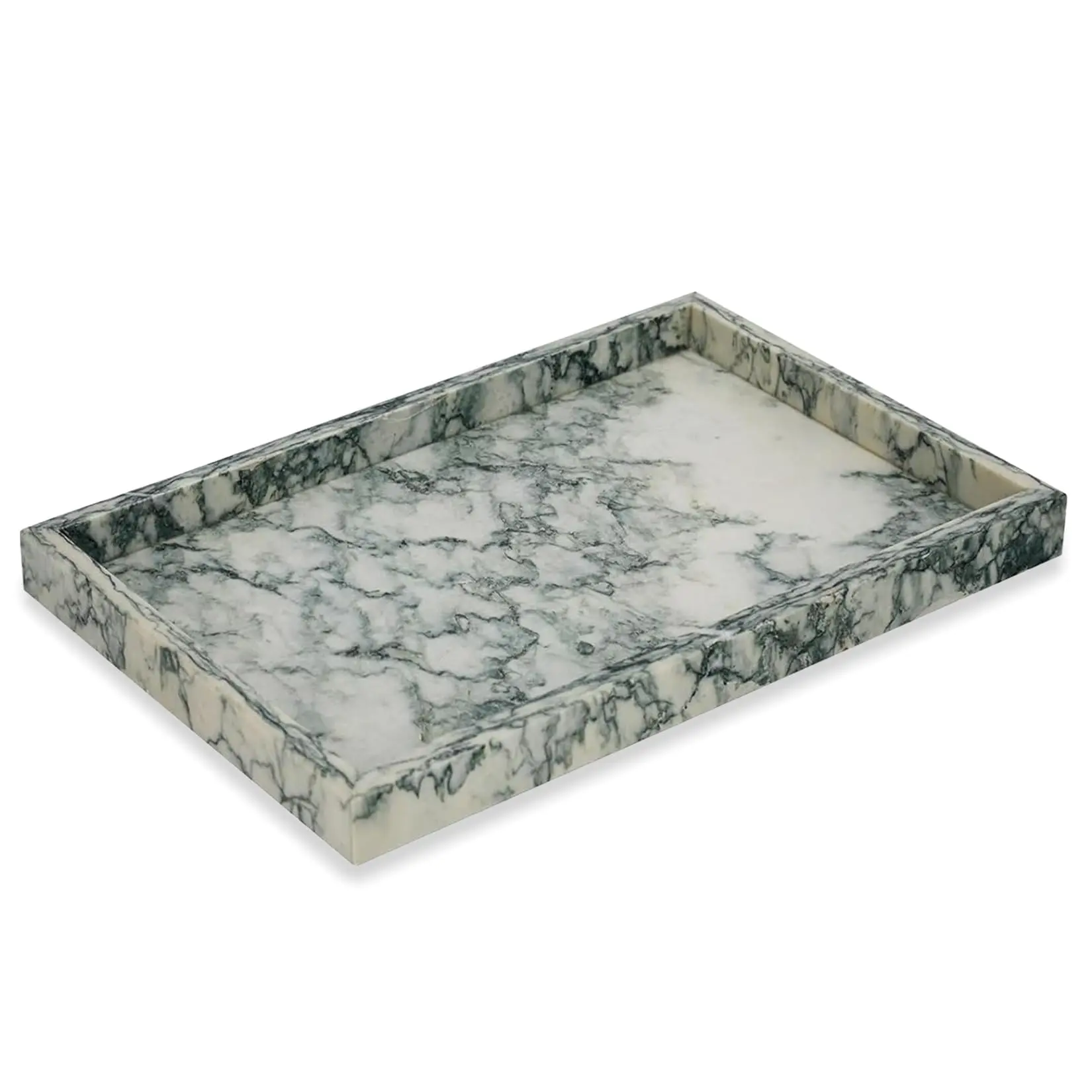 GAOMON Elegant Natural Marble Vanity Tray – Pure Stone Jewelry and Perfume Organizer – Decorative Bathroom Counter or Kitchen Storage – Blue and Green – Size: 30x20x3cm