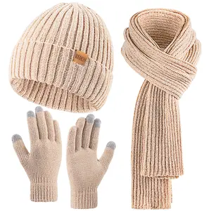 Women's 3PC Winter Knitted Hat Scarf & Gloves Set Soft Warm Outdoor Handwear Knitwear Christmas gifts