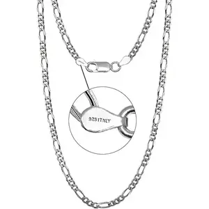 LeCalla 925 Sterling Silver Italian 3.5 MM Solid Diamond-Cut Figaro Link Chain Necklace for Men and Women 20 Inches