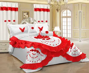 White And Red Luxurious 7 Pcs Wedding Bedding Set