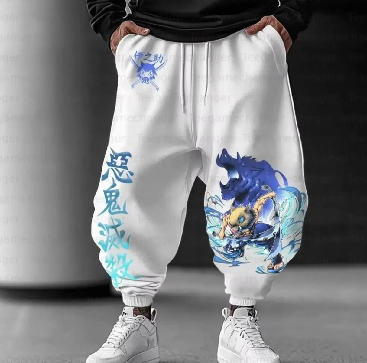 Inossuke x DemonSlayer Sweatpants 2026 New Animation Theme Street Wear Loose Cosplay Character Design Pants, Trendy Top Sweatpants, Unisex Cotton Graphic Casual Sweatpants, Gift For Fan, Men and Women