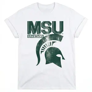 [MADE IN US] MSU T-Shirt - Vintage Distressed Helmet Logo Graphic Tee - Classic Streetwear for College Sports Fans