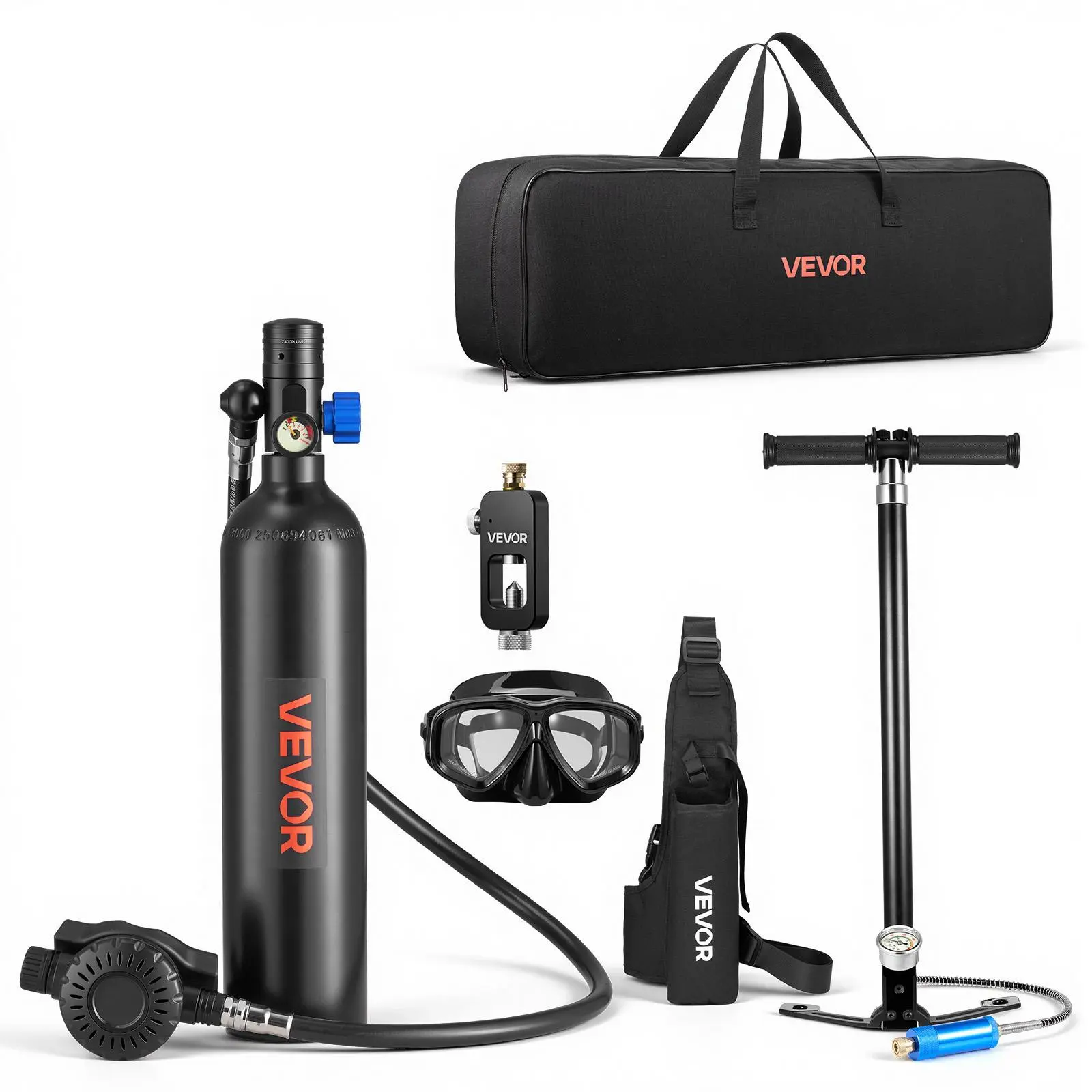 【SummerFinds】VEVOR Mini Scuba Tank, 1L Portable Diving Tank for Underwater Breathing, Reusable Lung Diving Cylinder up to 20 Minutes Dive Time, Emergency Rescue Pony Bottle with Adapter & Goggles for Snorkeling