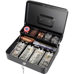 Box with  Tray and Key Lock, Saving Lock Box with  Tray Storage for  Register 11.8"x9.45"x3.54" Black XL Large
