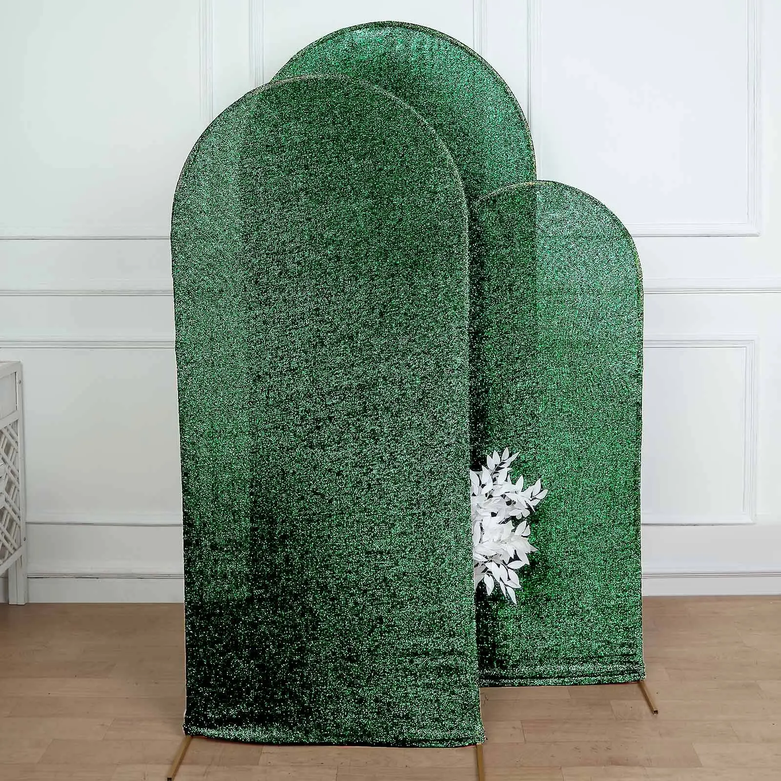 6ft Hunter Emerald Green Shimmer Tinsel Spandex Chiara Backdrop Stand Cover, Fitted Round Top Wedding Arch Accessory, Party Background Decoration, Arch Trellis & Fabric Cover Festive Backdrops & Banners, Arch Trellis Festive Backdrops & Banners