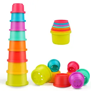 Random Color Stacking Cups Toy, 8 Counts/set Early Education Intelligence Development Toy, Color Recognition Ability Training Toy, Multi Activity Playset