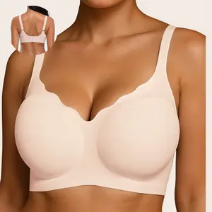 Soft Intention V Neck Scalloped Wireless Bra for Women - Soft, Supportive, Comfortable Basic Design, Seamless Fit, Everyday Wear, Feminine Aesthetic