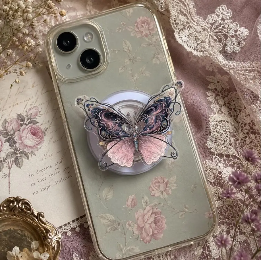 Celestial Butterfly MagSafe Phone Grip: Whimsigoth Coquette Aesthetic Magnetic Phone Holder, Fantasy Reader BookTok Mystical Art Kindle Gift