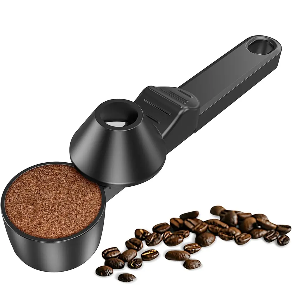 Coffee Scoop & Funnel for Reusable K Cup Refillable Coffee Pods, Coffee Measuring Spoon 2 Tablespoon Capacity, Scoop with Funnel for Ground Coffee, Protein Powder, Black