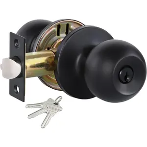 Matte Black Door Knobs with Lock and Keys, Interior/Exterior Door Knob for Bedroom or Bathroom, Durable Entry Door Lock for Home Use